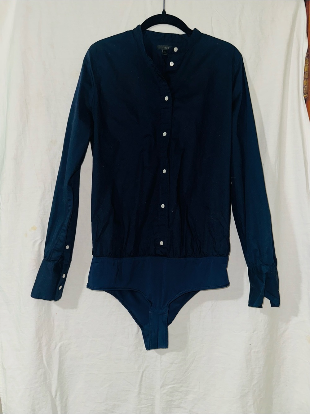J. Crew Navy Long-Sleeve Button-Front Bodysuit Shirt